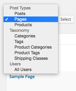 Close-up on the content type selector.