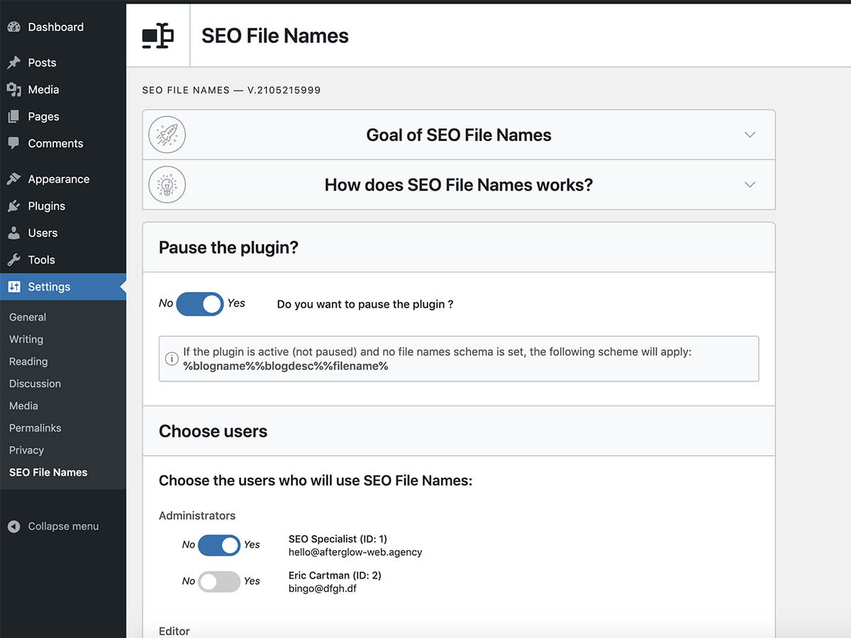 Temporarly pause Seo File Names