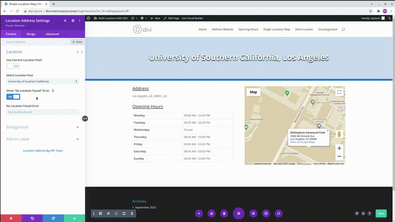 Divi Opening Hours, Address & Location Map Module