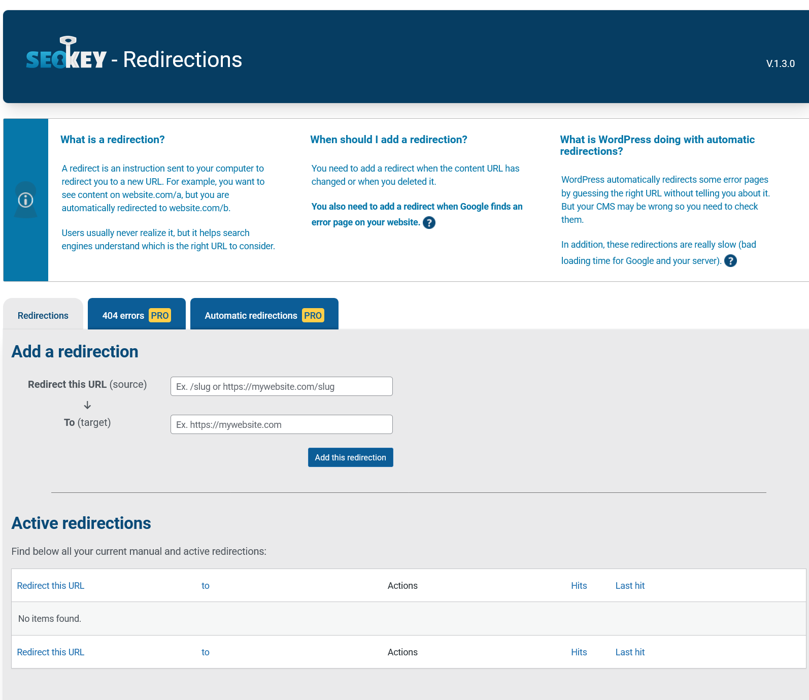 Redirections adn Google 404 monitoring