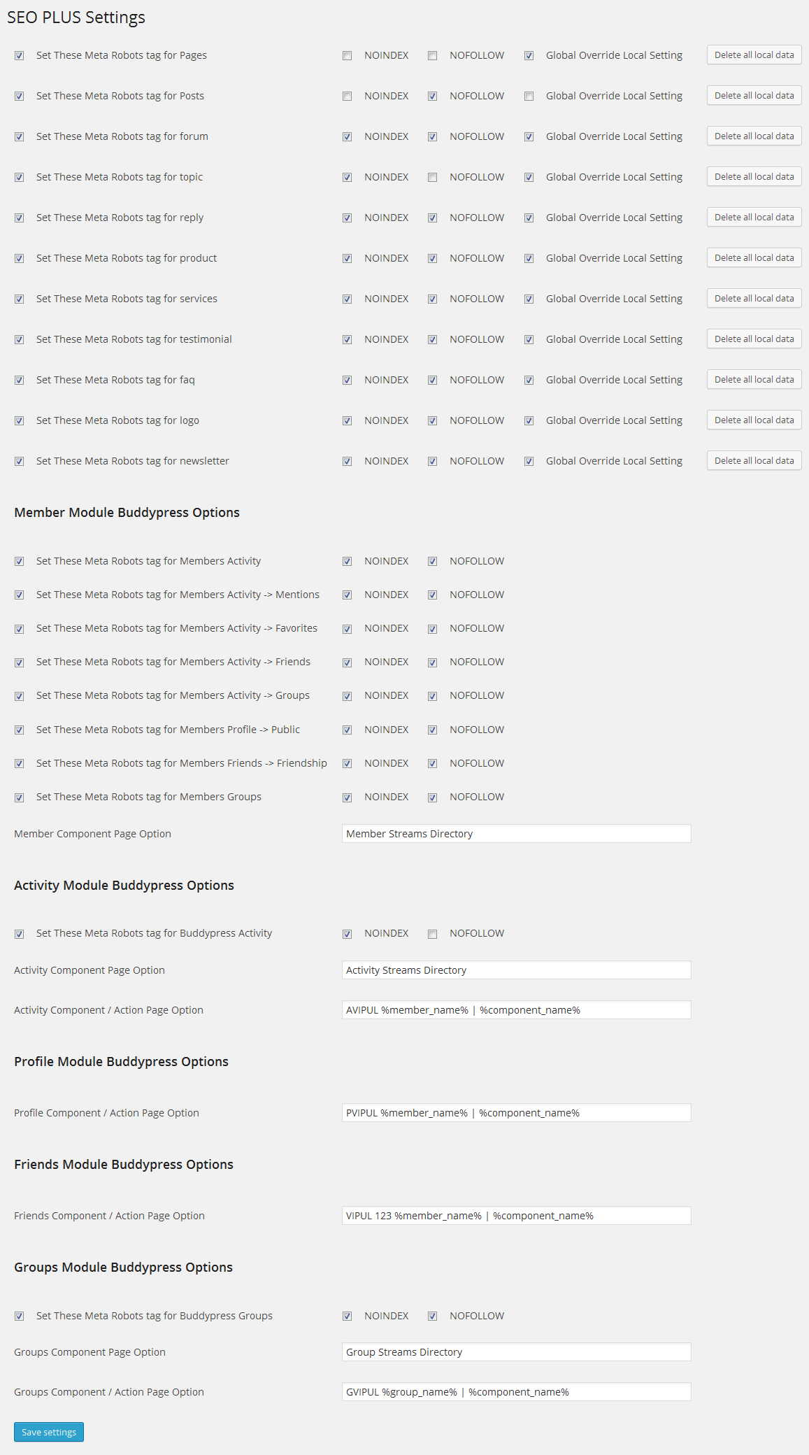 Plugin Settings