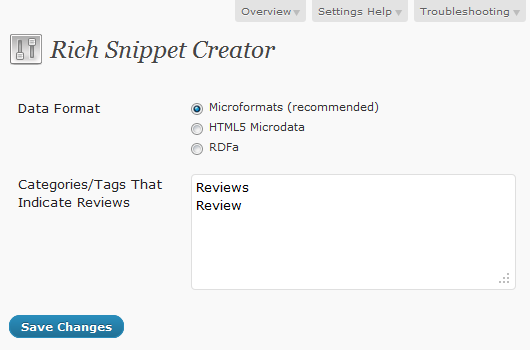 Meta Description Editor lets you specify defaults for different types of pages