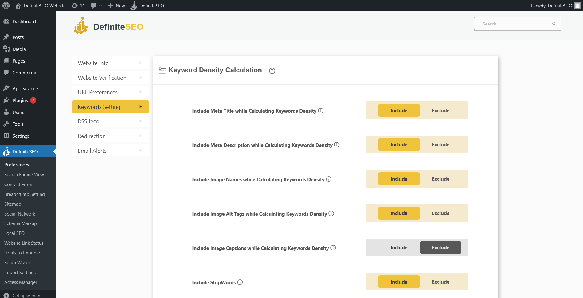 This screen shot describes how you can fine tune your keyword calculation settings