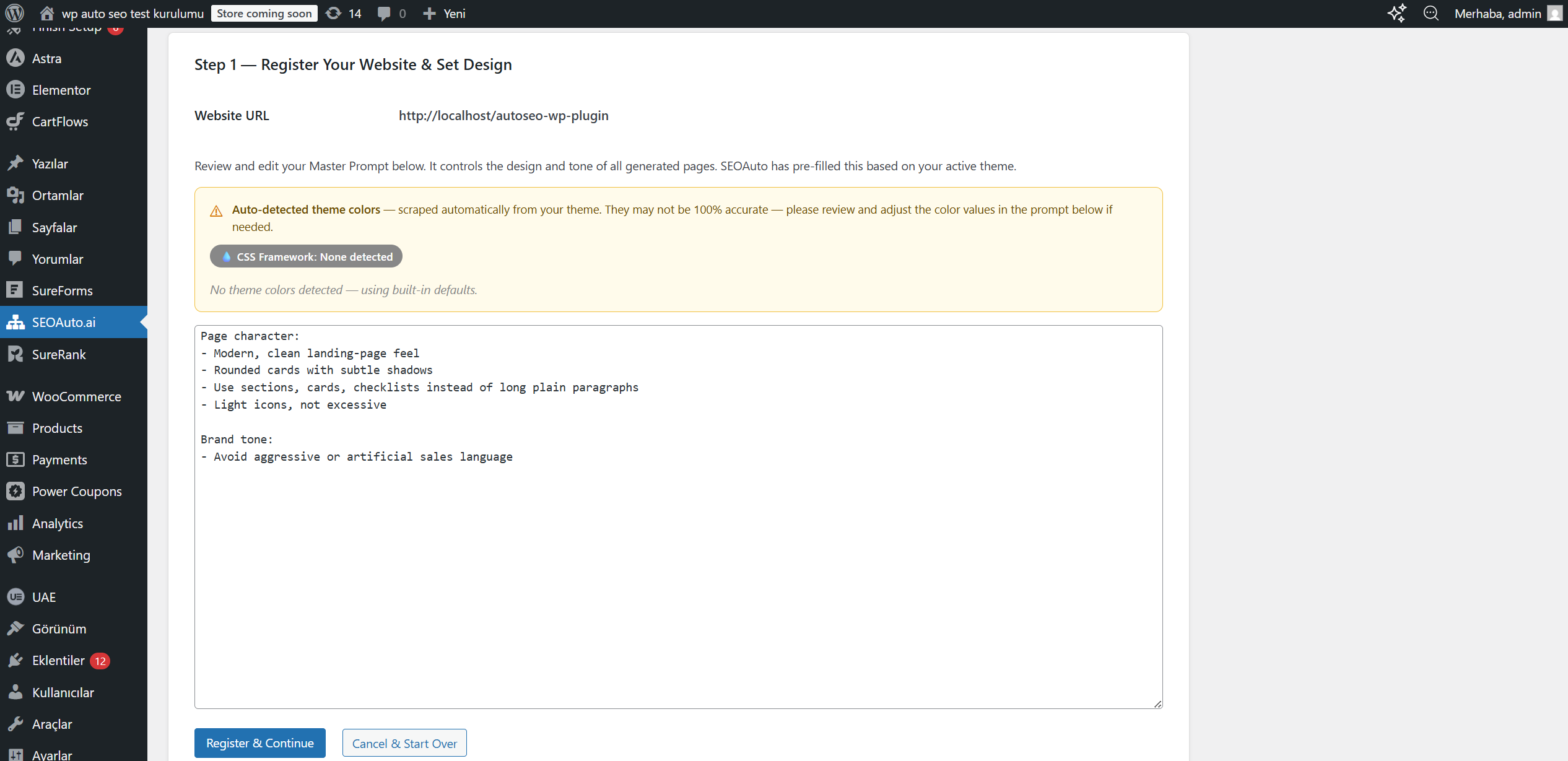 Setup wizard — step 1: site analysis.