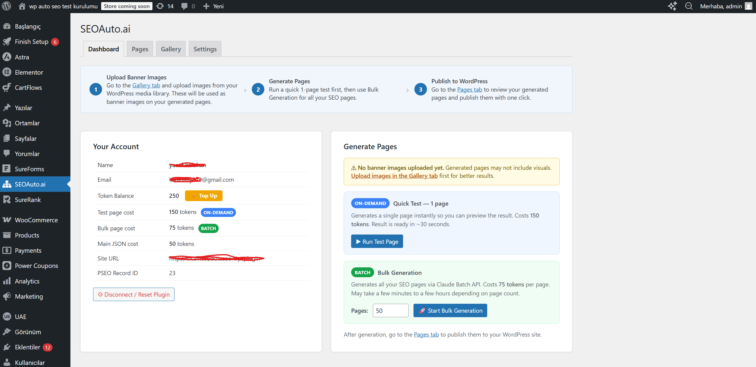 Dashboard — generation status and page list.
