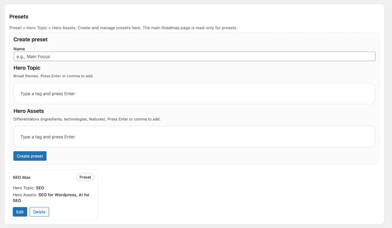 Build your roadmap based on your main topic and supporting assets