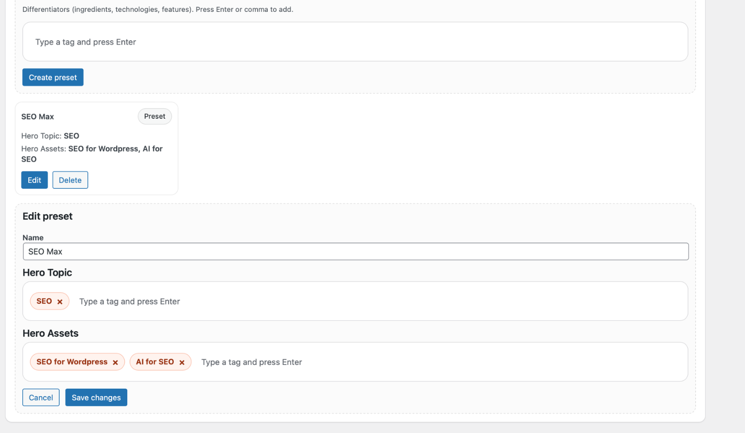 Customize your SEO strategy with flexible presets