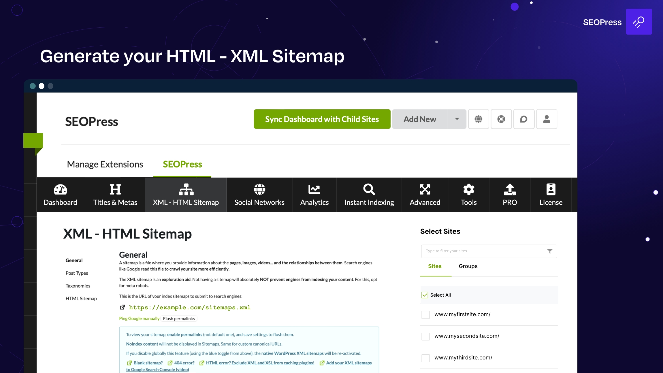 Generate your XML - HTML sitemap - SEOPress for MainWP