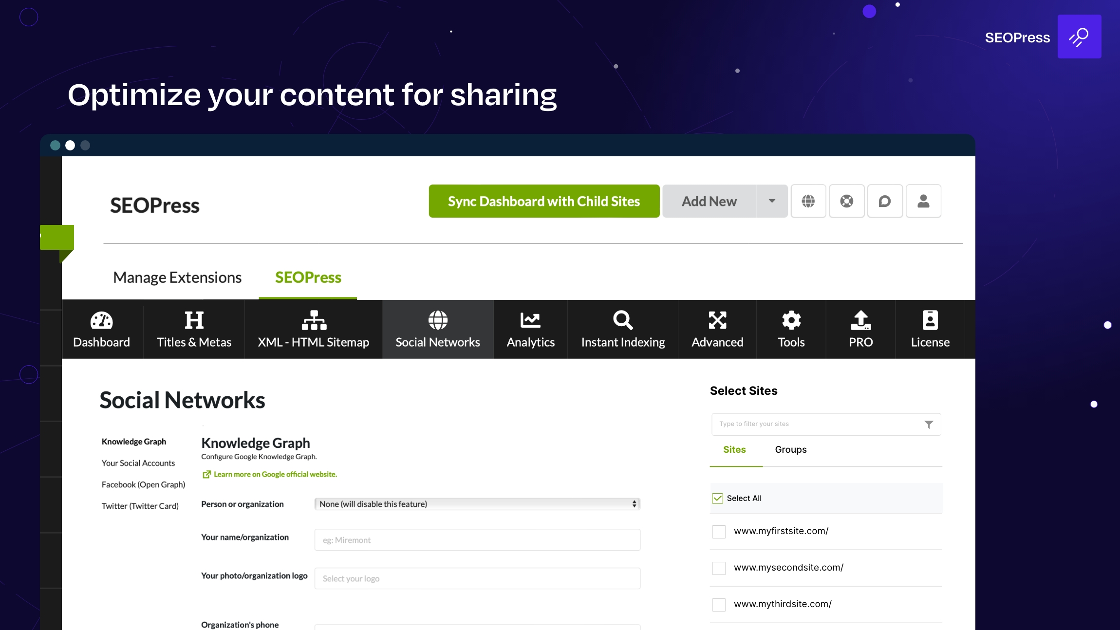 Optimize your content for sharing - SEOPress for MainWP