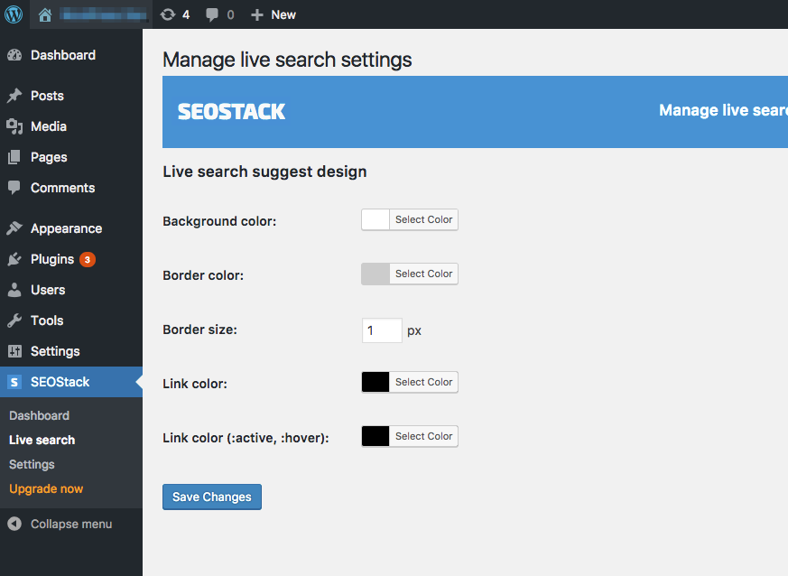 Live search results in a default theme
