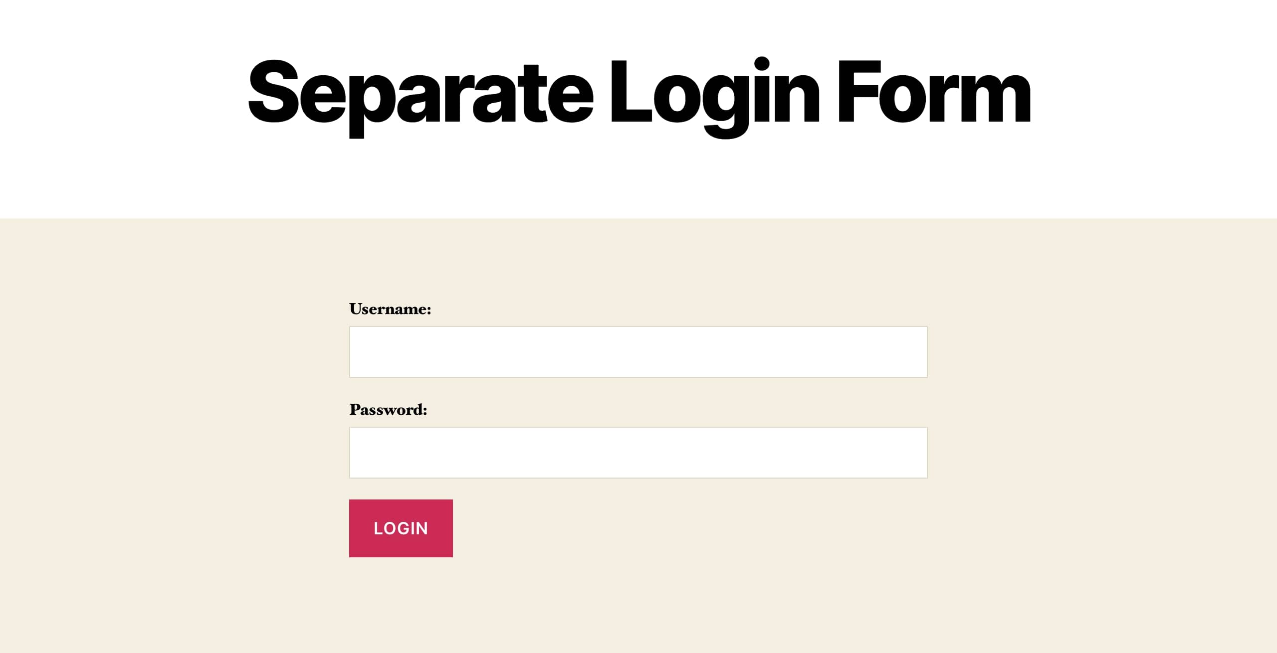 Separate Login Form without captcha running on Twenty Twenty theme.