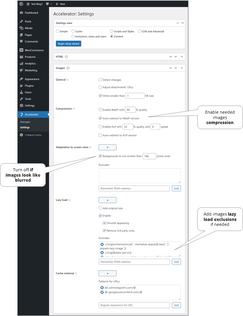 Settings - Browser cache.