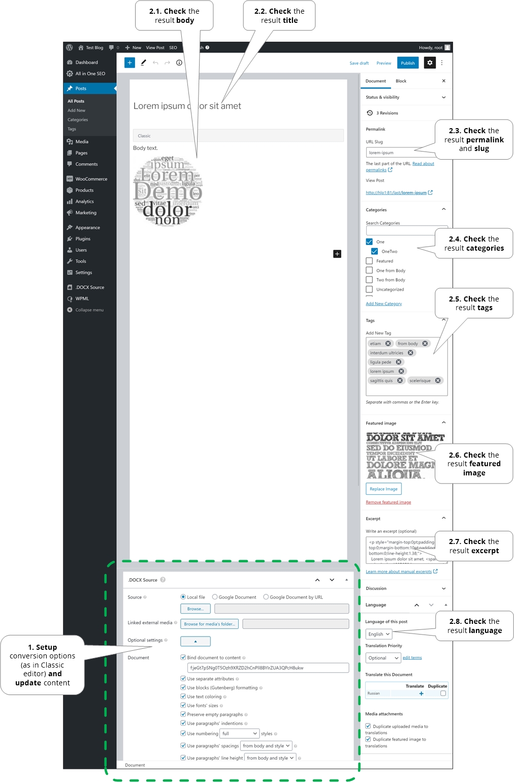 In-place conversion panel in the Gutenberg content editor.