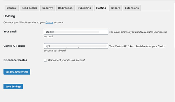 Step 3 to set up Seriously Simple Podcasting is to complete the podcast's RSS feed details. This includes things like the podcast's name, category selection, and cover art image. If you host your podcast with Castos, these details will automatically sync with your Castos dashboard.