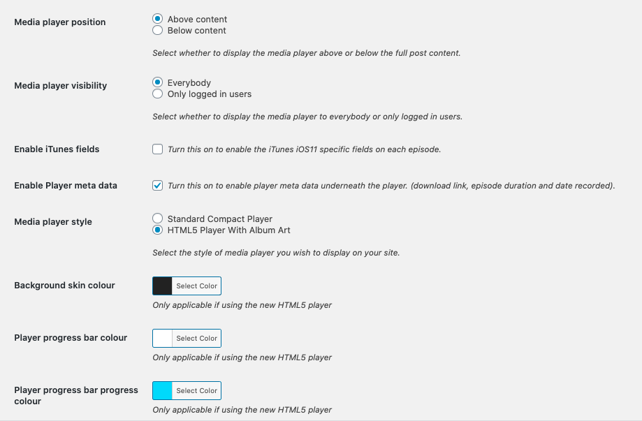 Customize on which post type to enable podcasting features.