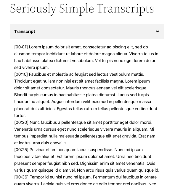 Castos Transcripts block as it appears on your page.