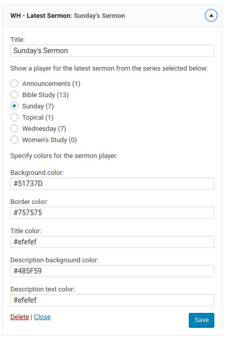 Configure the latest sermon widget