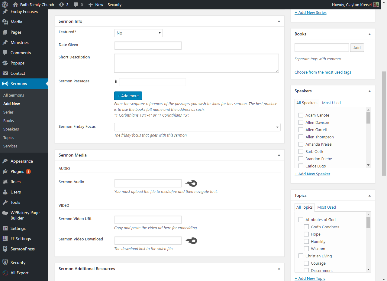 Backend Sermons Edit and Add Page