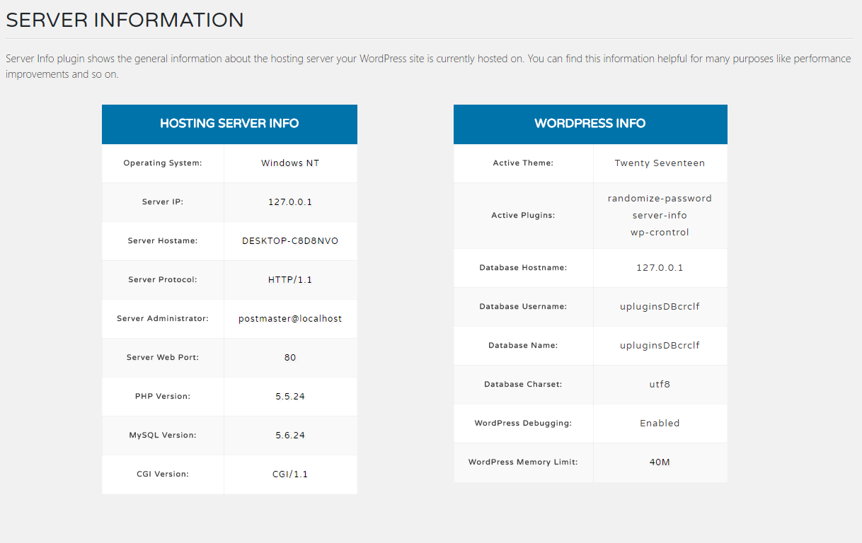 Separate Page for Detailed Server Information.