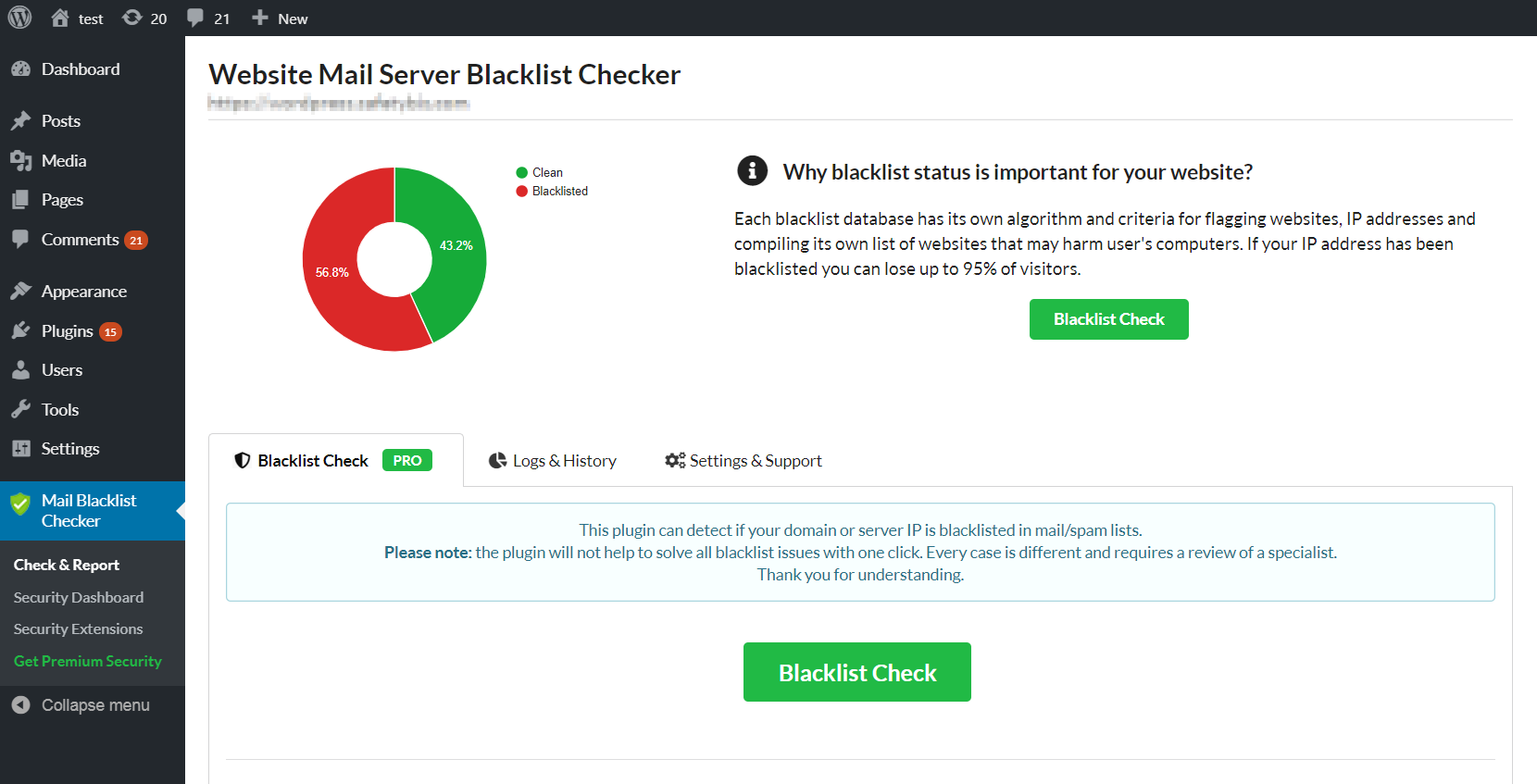 Main dashboard page