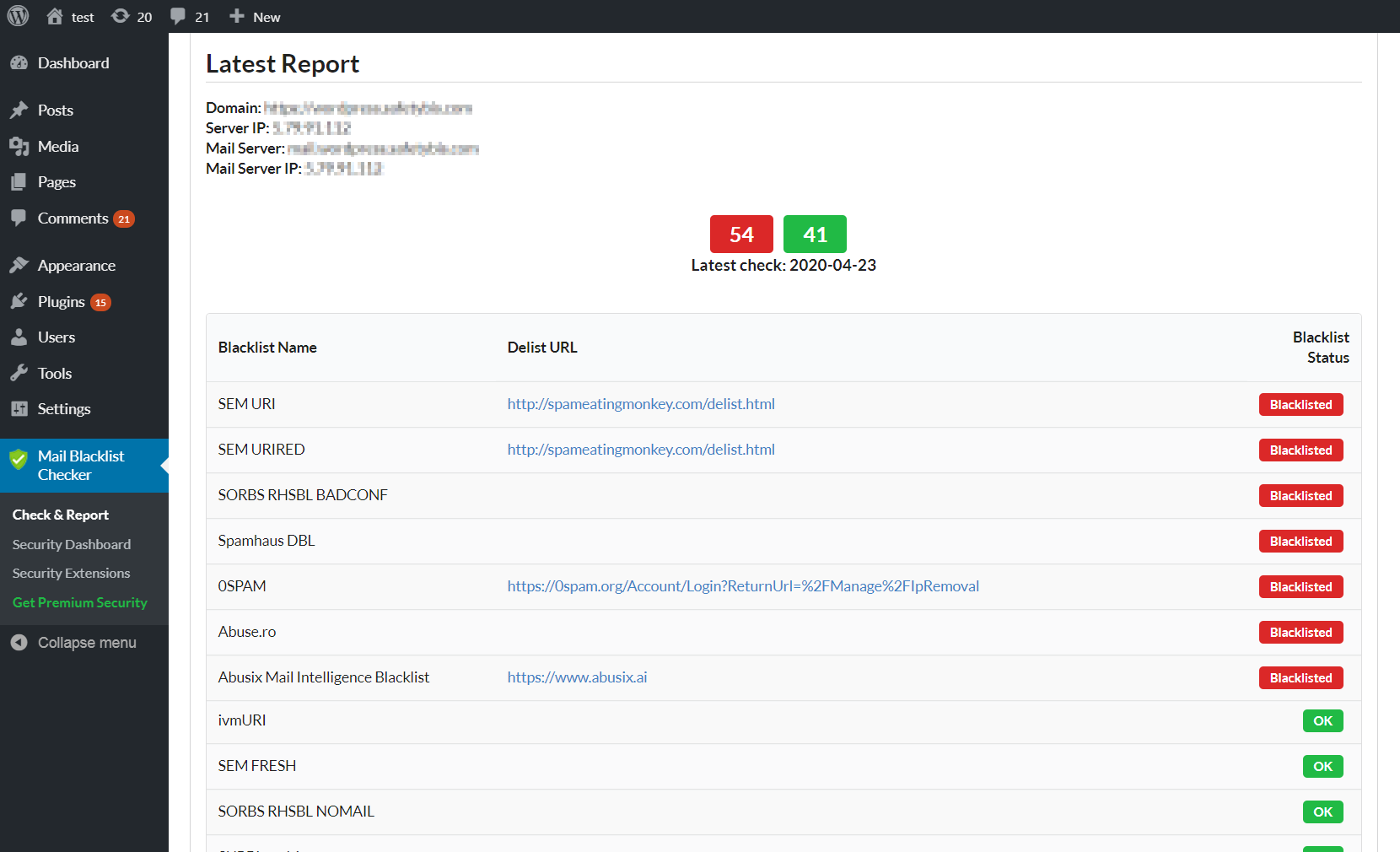 Report page