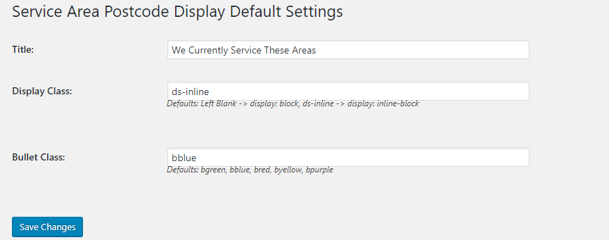 WP-Admin Service Area Postcode Checker & Submit Default Options