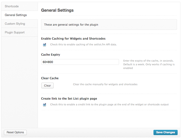Screenshot of the general settings panel.