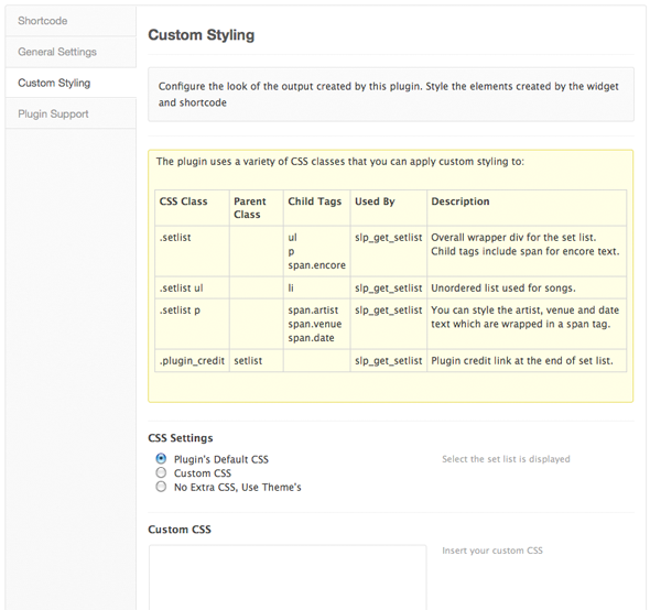Screenshot of the custom styling settings panel.