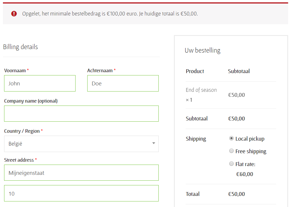 Woocommerce Checkout message