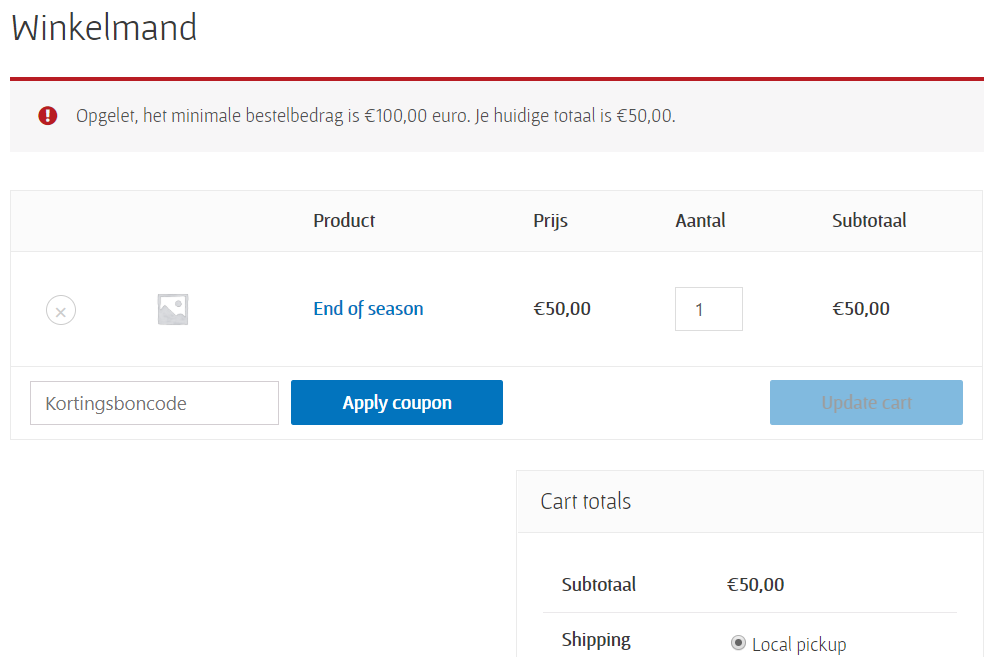 Woocommerce Cart message