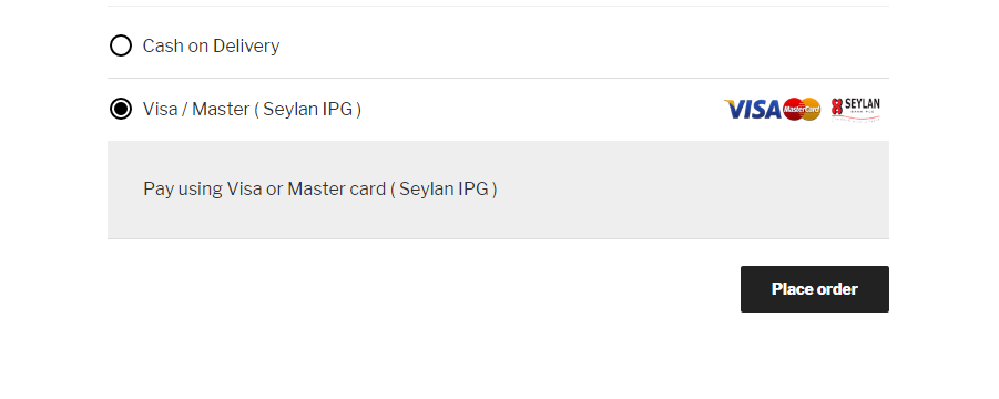 Seylan IPG payment option will be displayed to user in checkout page