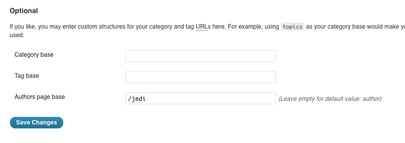 The permalinks settings page