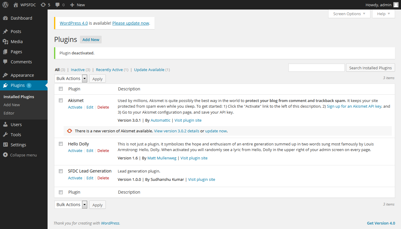 screenshot-3.png shows the backend showing setting page for SFDC Lead Generation