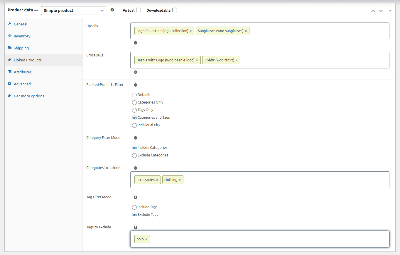 Setting the Related products on product page