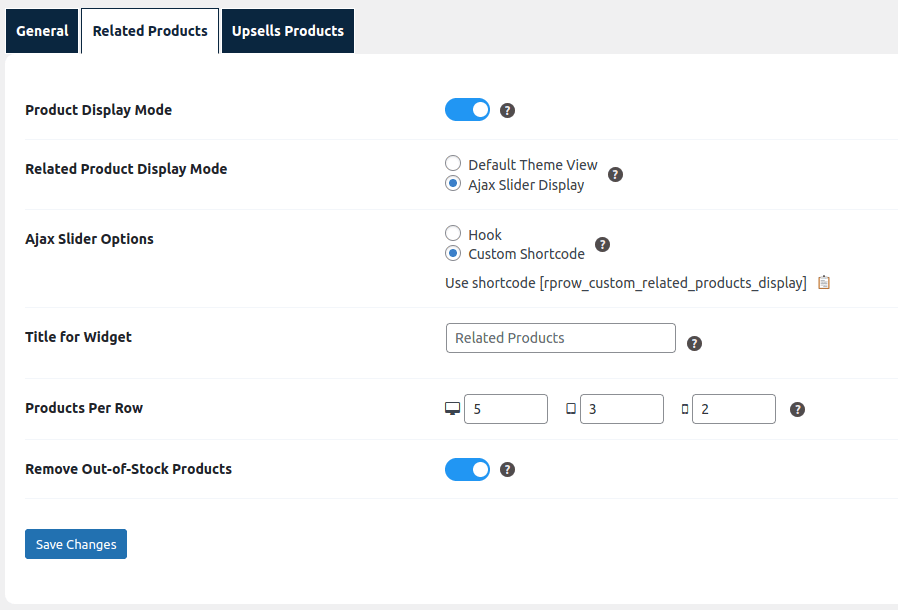 Settings for Related products Section