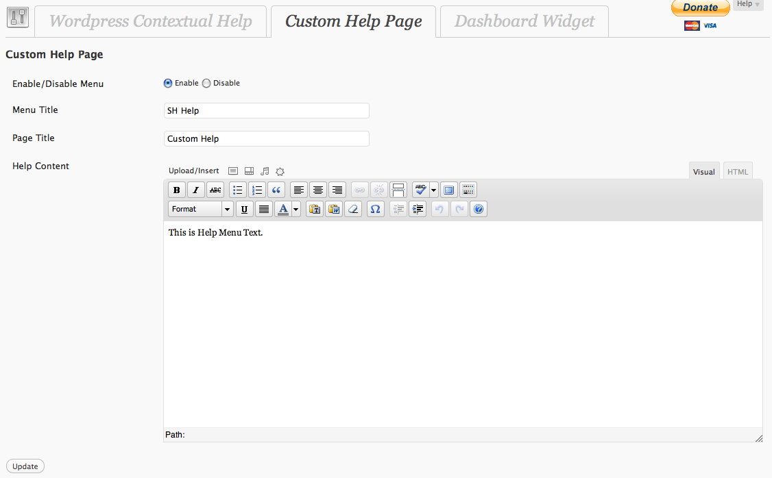 **Custom Help Page** - Add custom menu