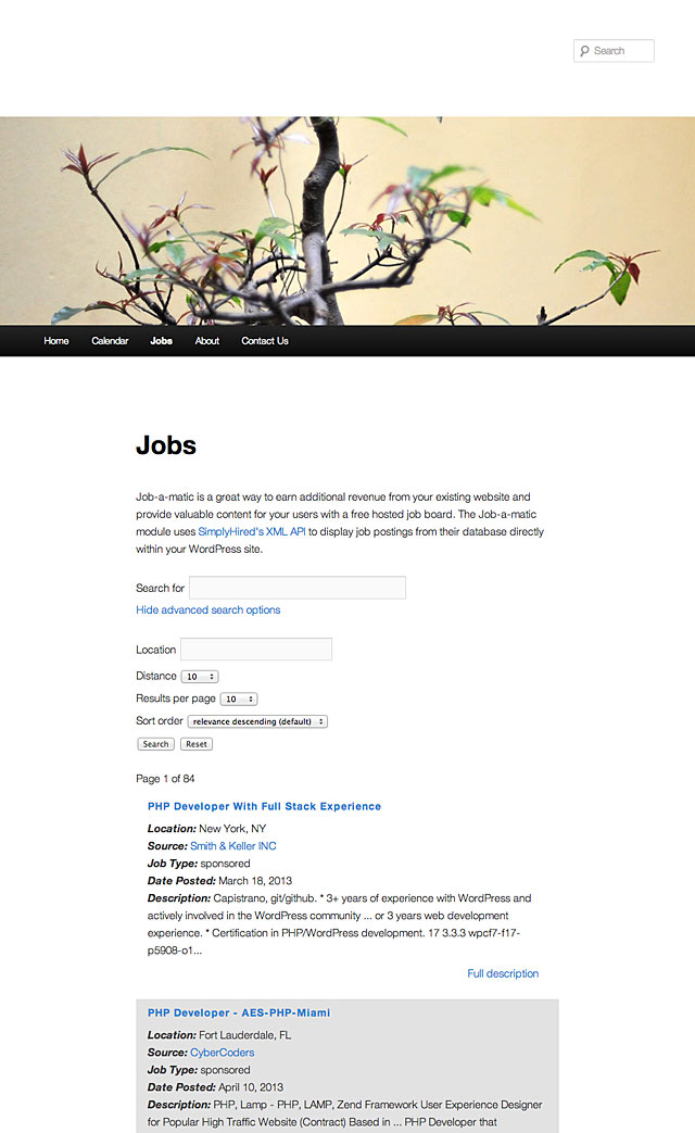 Job listing and search page on your WordPress site