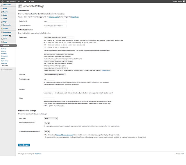 Job-a-matic configuration page
