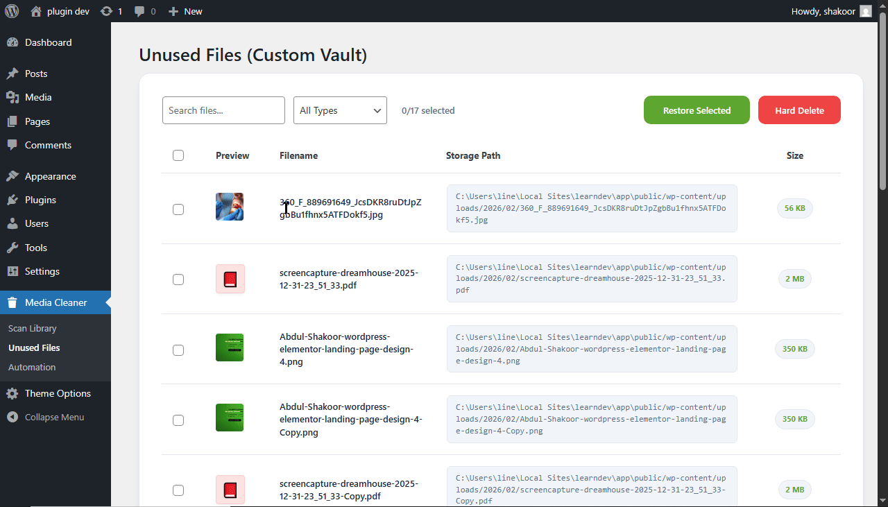 The Vault (Unused Files) where isolated media are stored.
