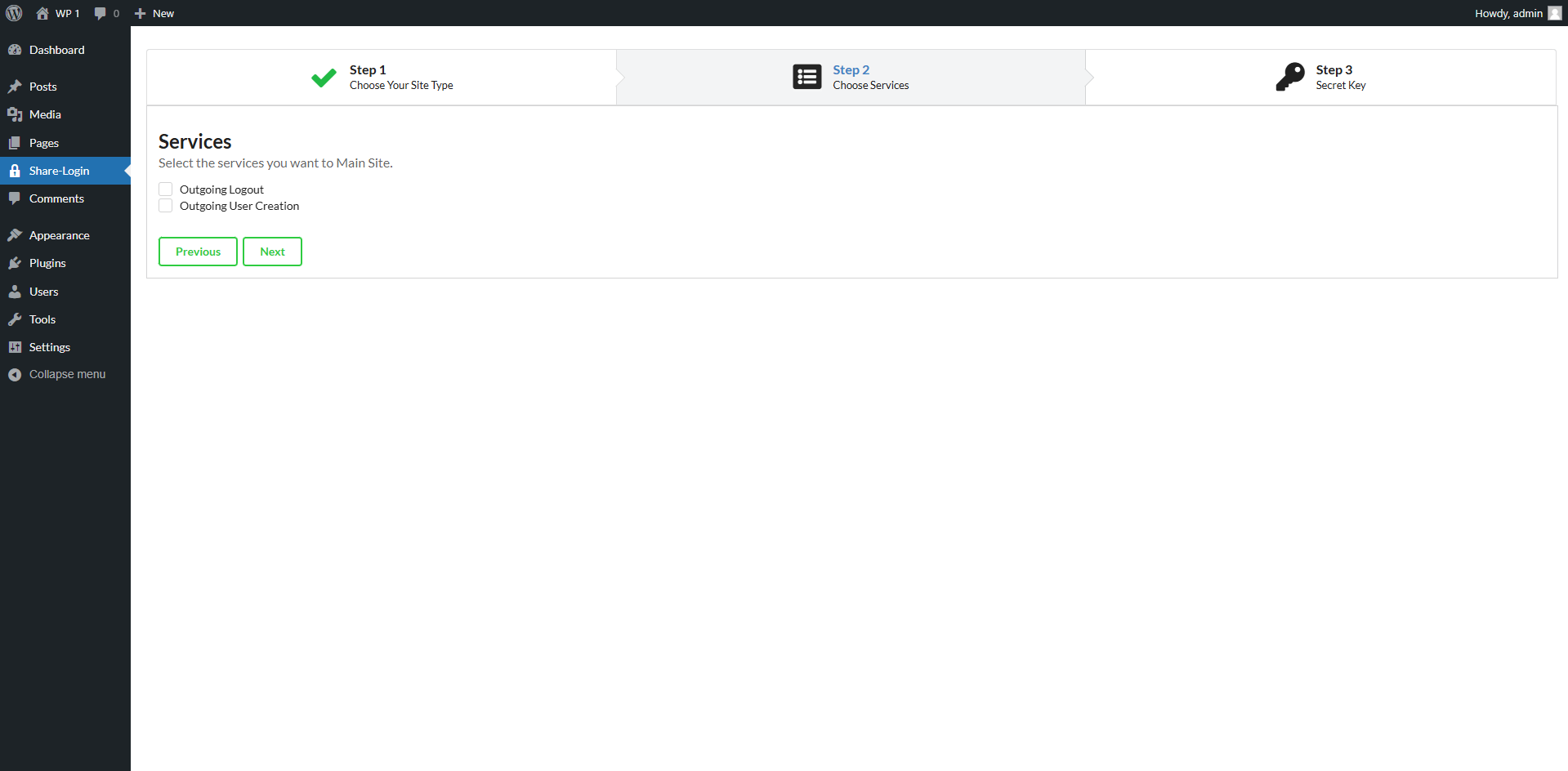 Main site configuration step 2