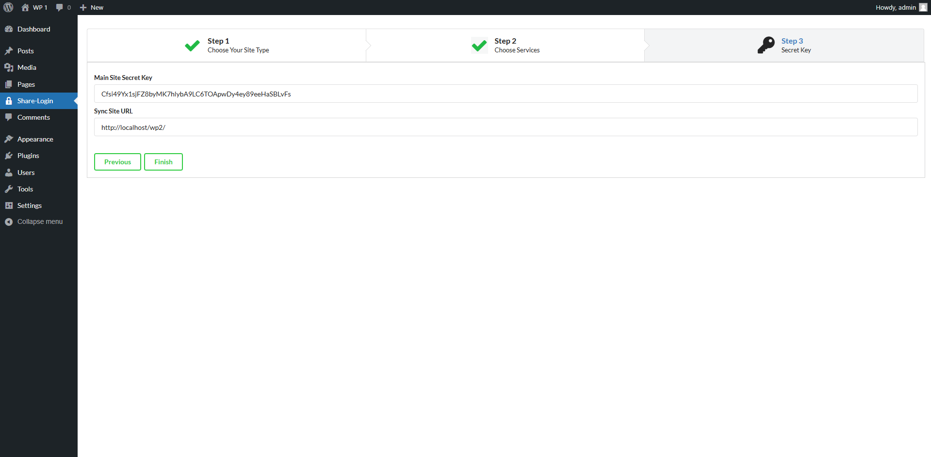Main site configuration step 3