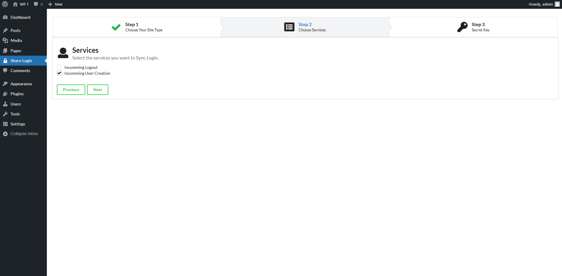 Sync site configuration step 2