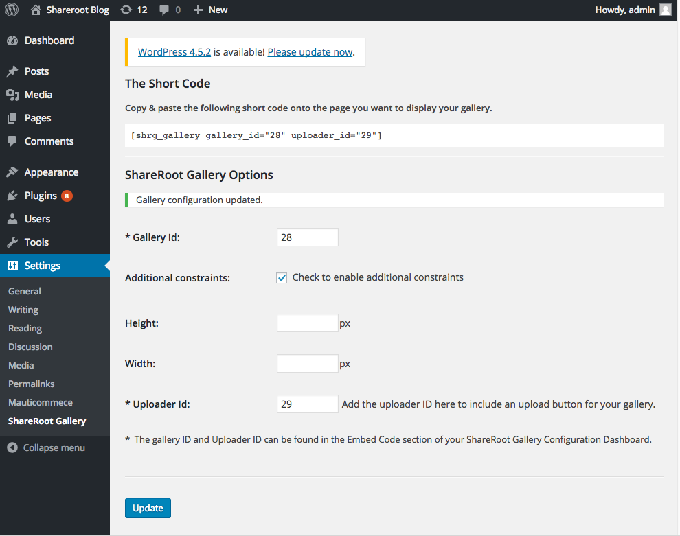 Configuring the settings and creating a shortcode