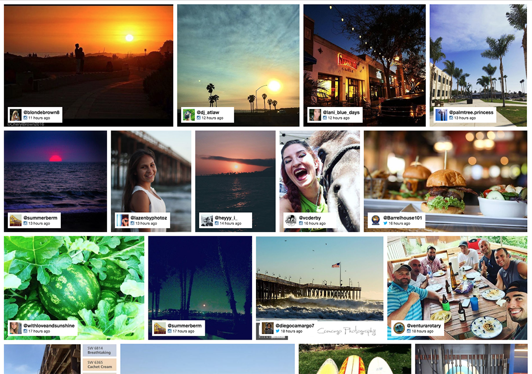 An example gallery. This one is used by the city of Ventura to show selfies, photos, and promotions from the area.
