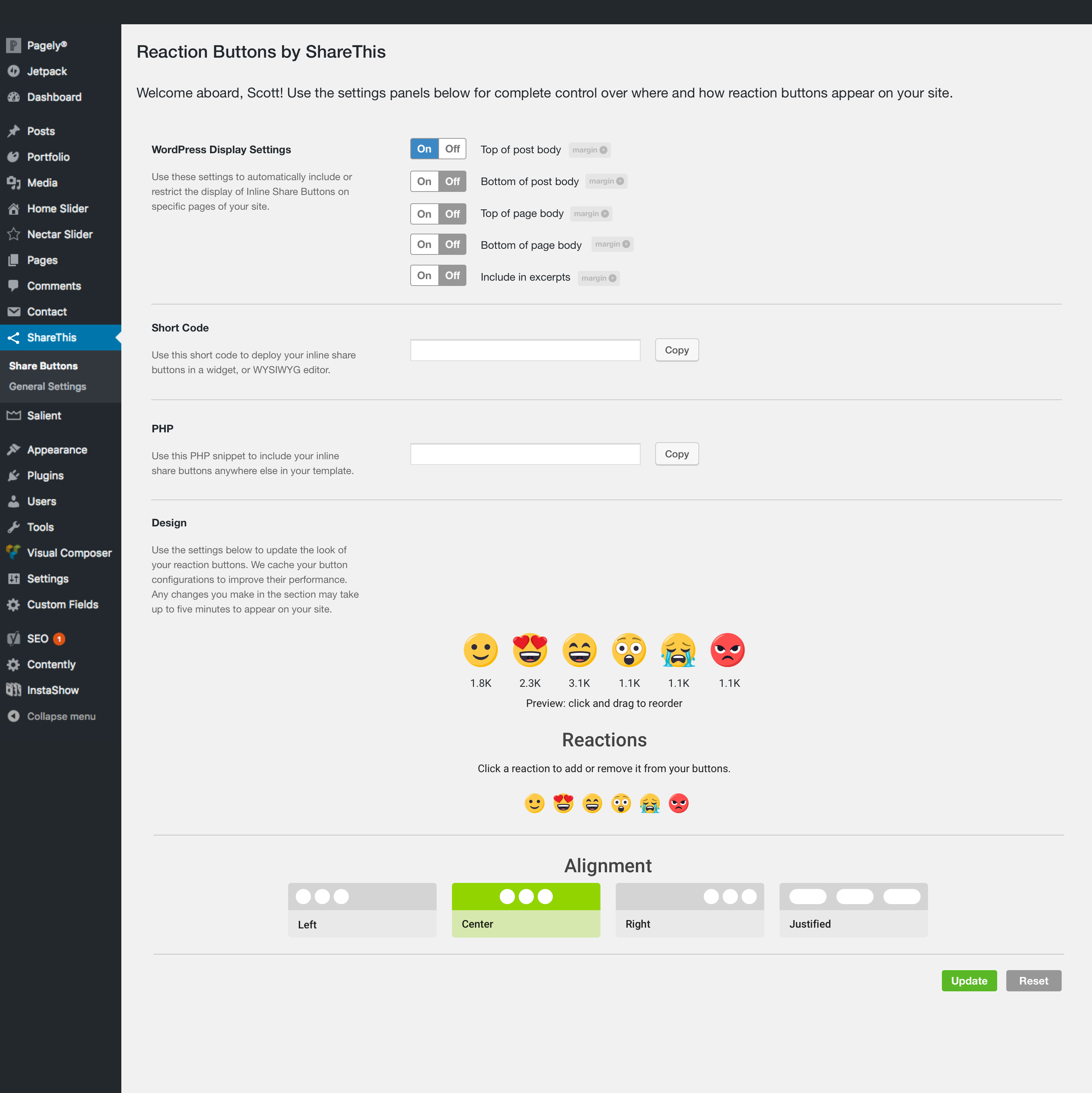 Configure Reaction buttons.