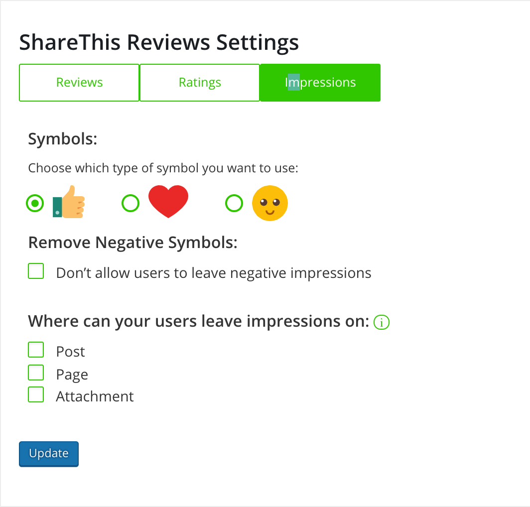 Ratings page options.