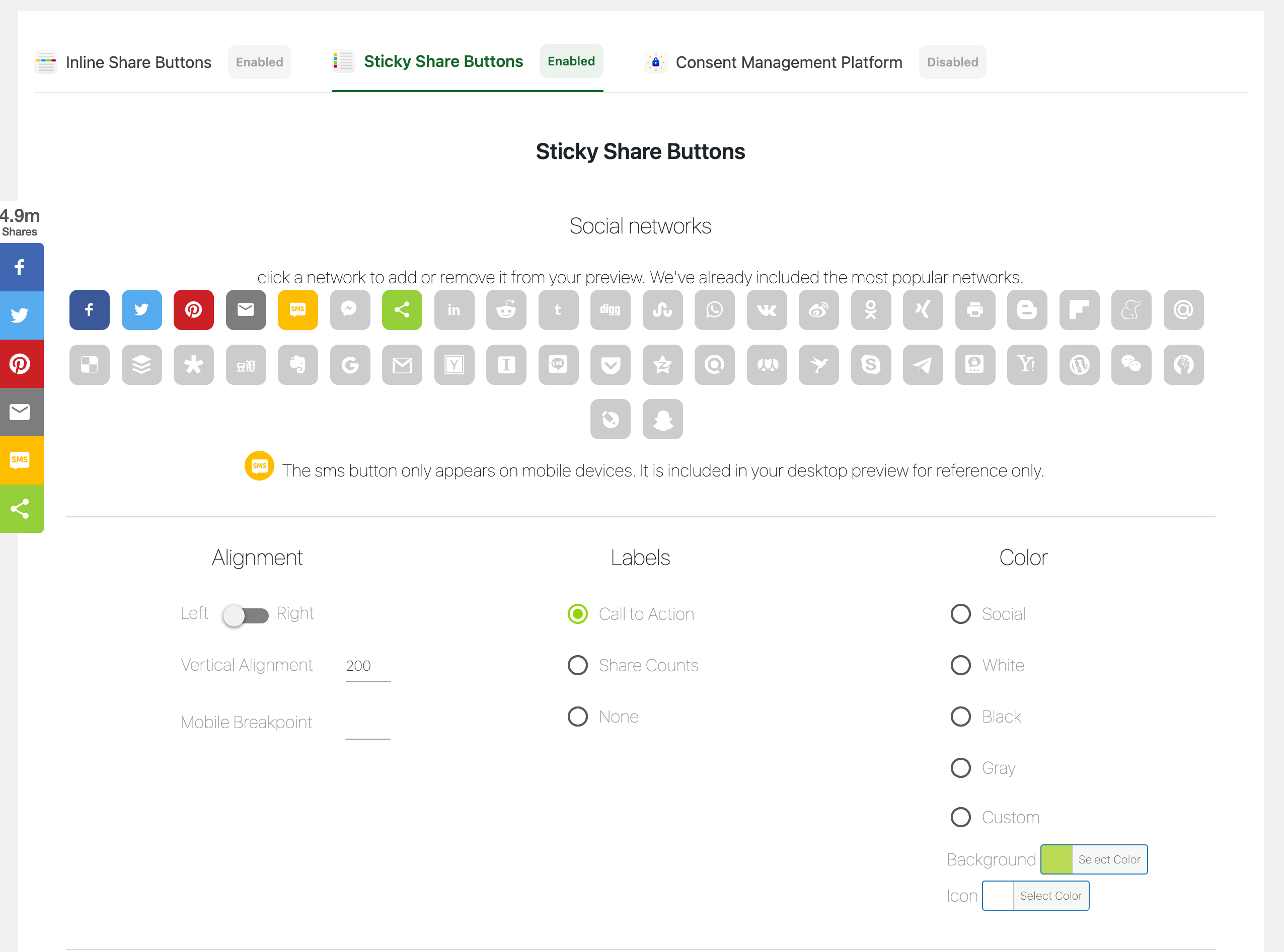 Sticky share button design options.