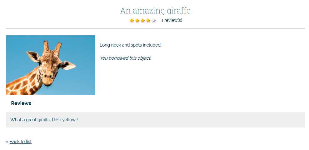 The front-end with (basic description, rating and reviews)
