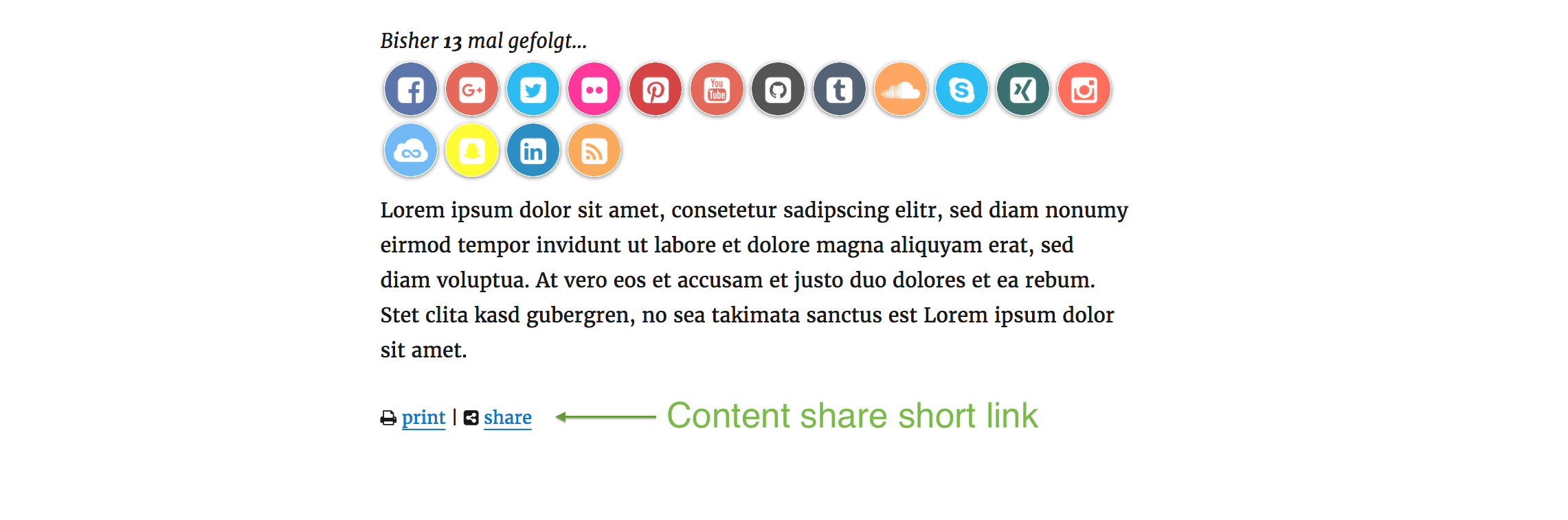 Settings example for content before or after short link share