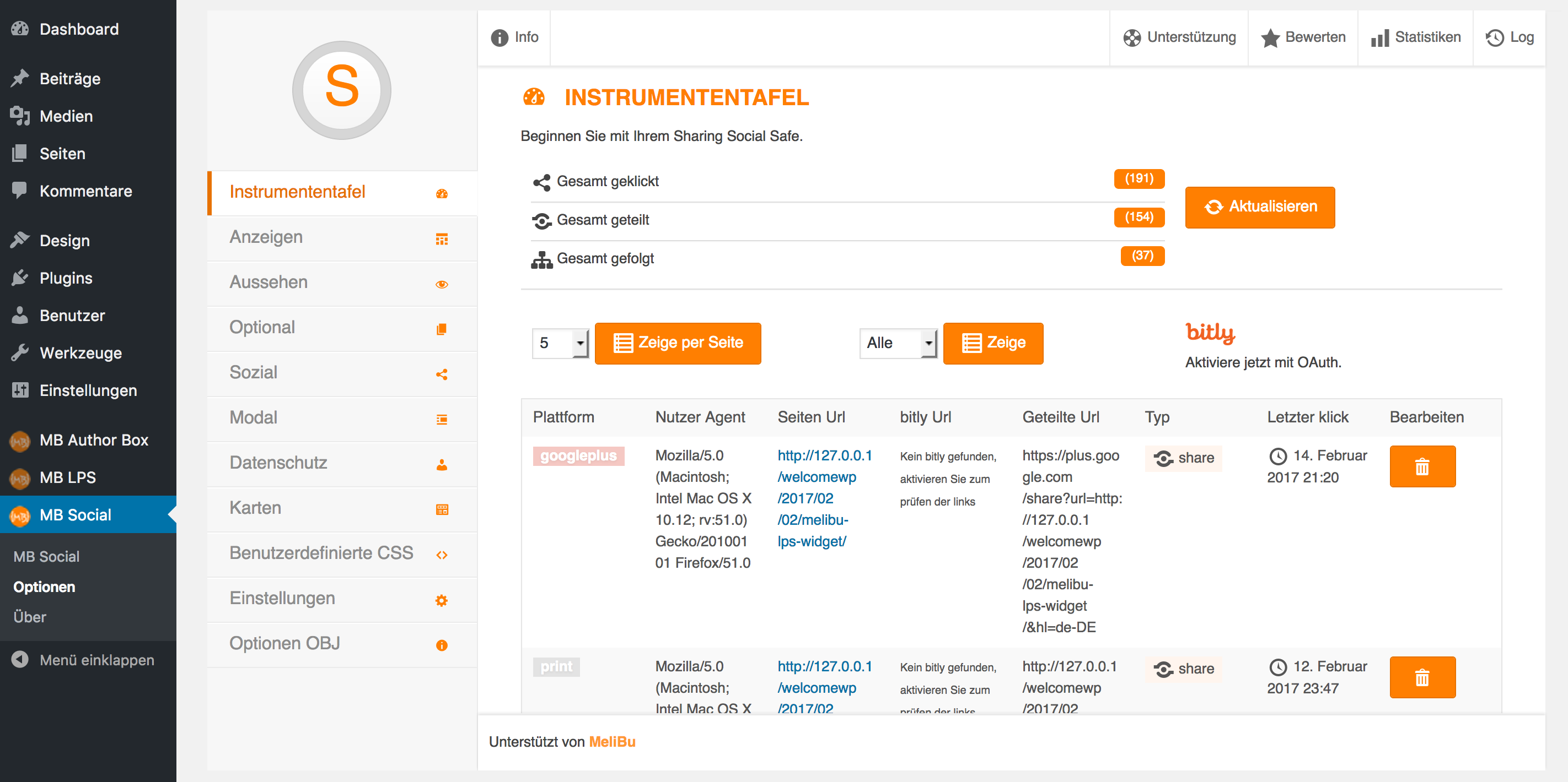 Use directly the Melabu Social Share widget, enter your short code itself or in any text widget